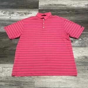 Tiger Woods Polo Shirt Fit Dry Collection Striped Pink White Mens L Golf Active